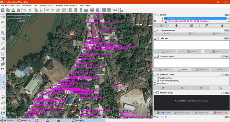 Image 4. Data input to OSM via Java OpenStreetMap (JOSM)